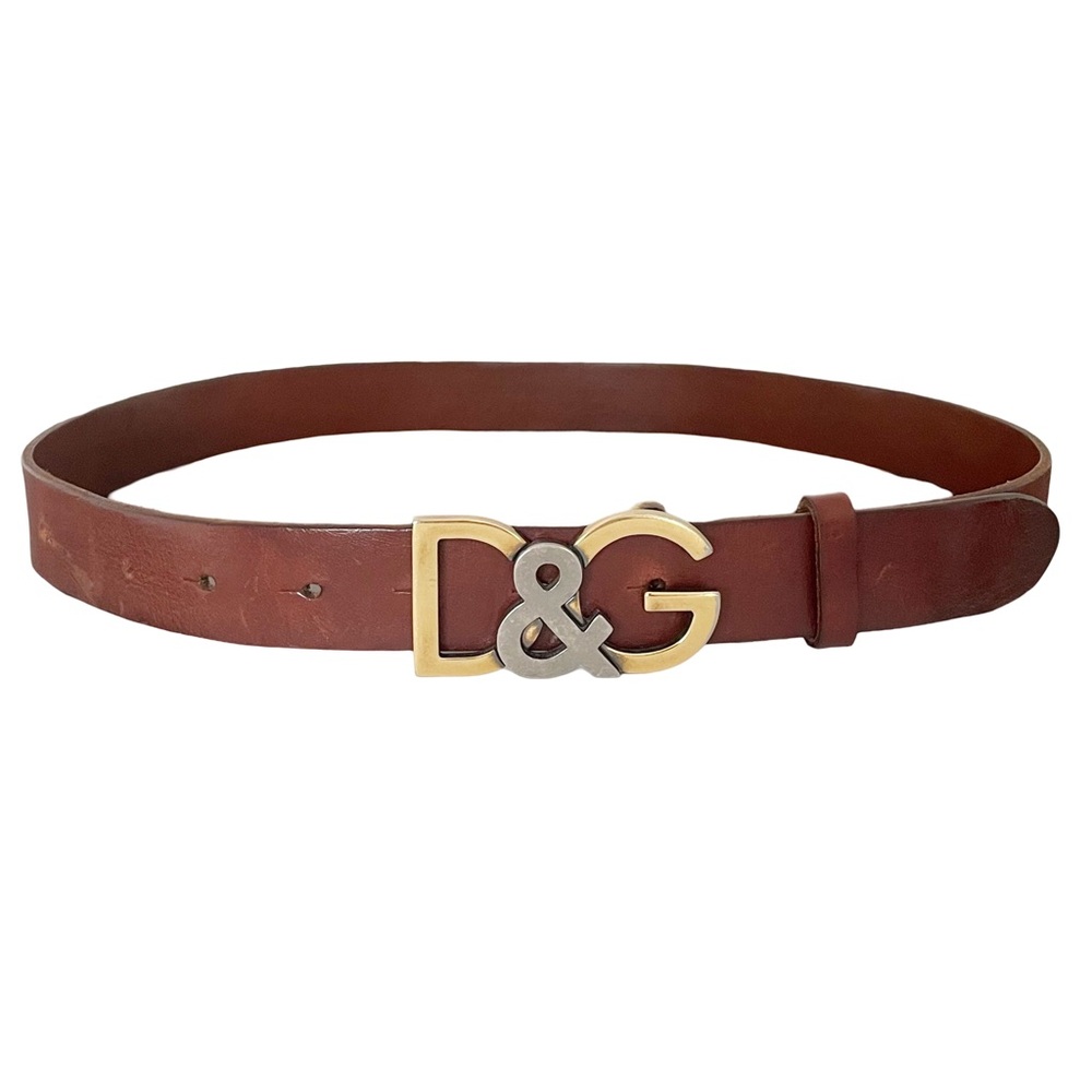 Dolce & Gabbana gold silver D G logo rare brown leather unisex belt